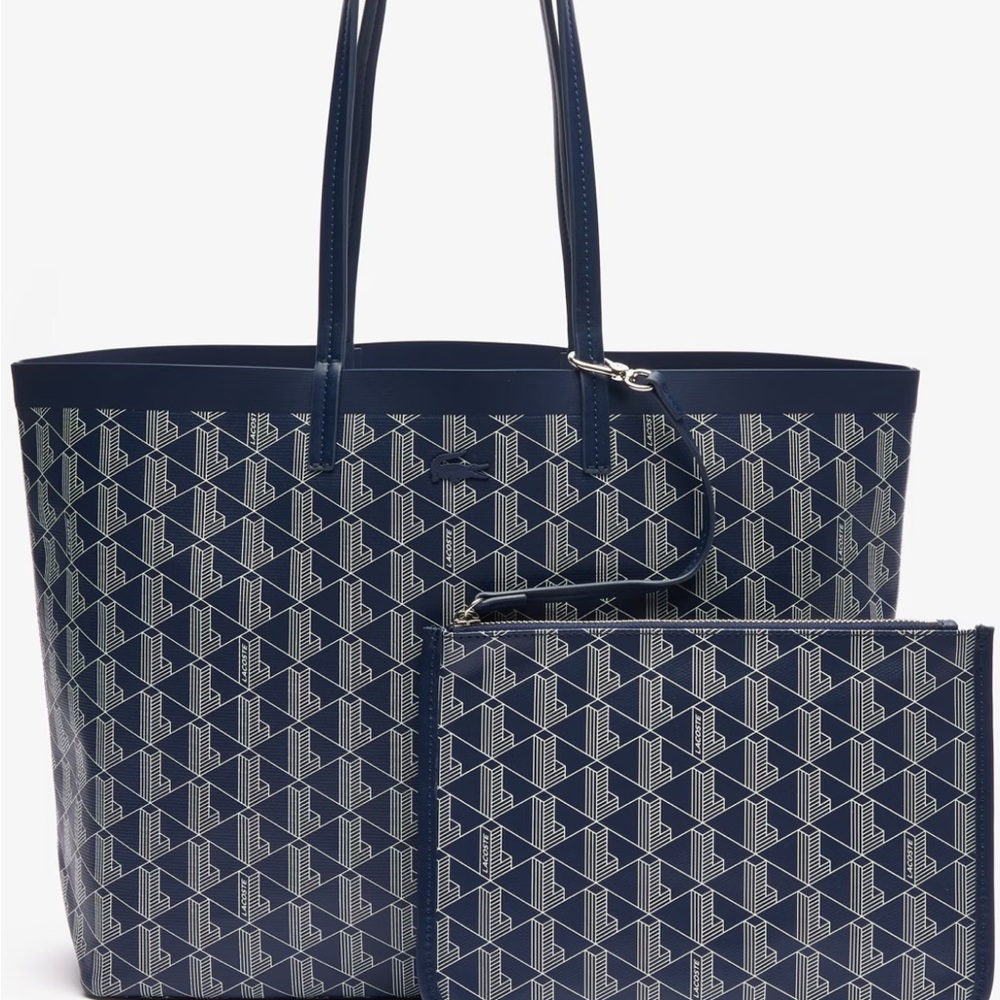 Lacoste Navy Patterned Tote with Pouch